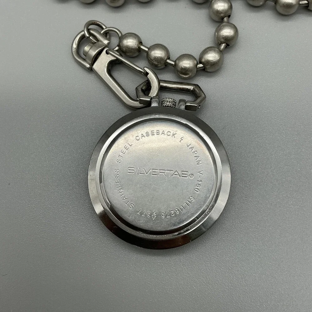 Silvertab Pocket Watch Men 44mm Silver Tone Open Face Blue Chain New Battery